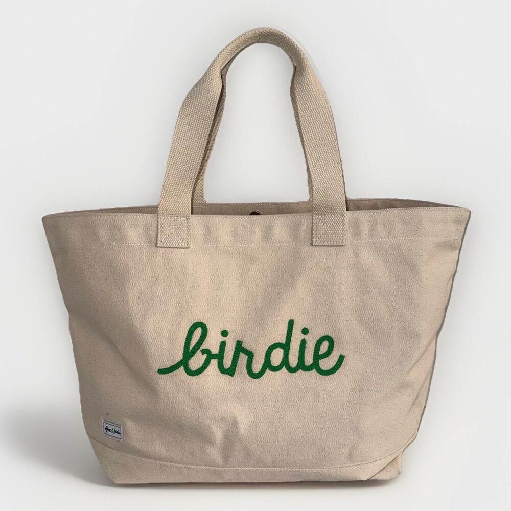Ame & Lulu Country Club Tote Natural Canvas Green Birdie Embroidery Golf 17x6x13